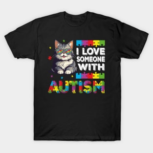 I Love Someone With Autism Funny Autism Awareness Cat Kids Puzzles T-Shirt